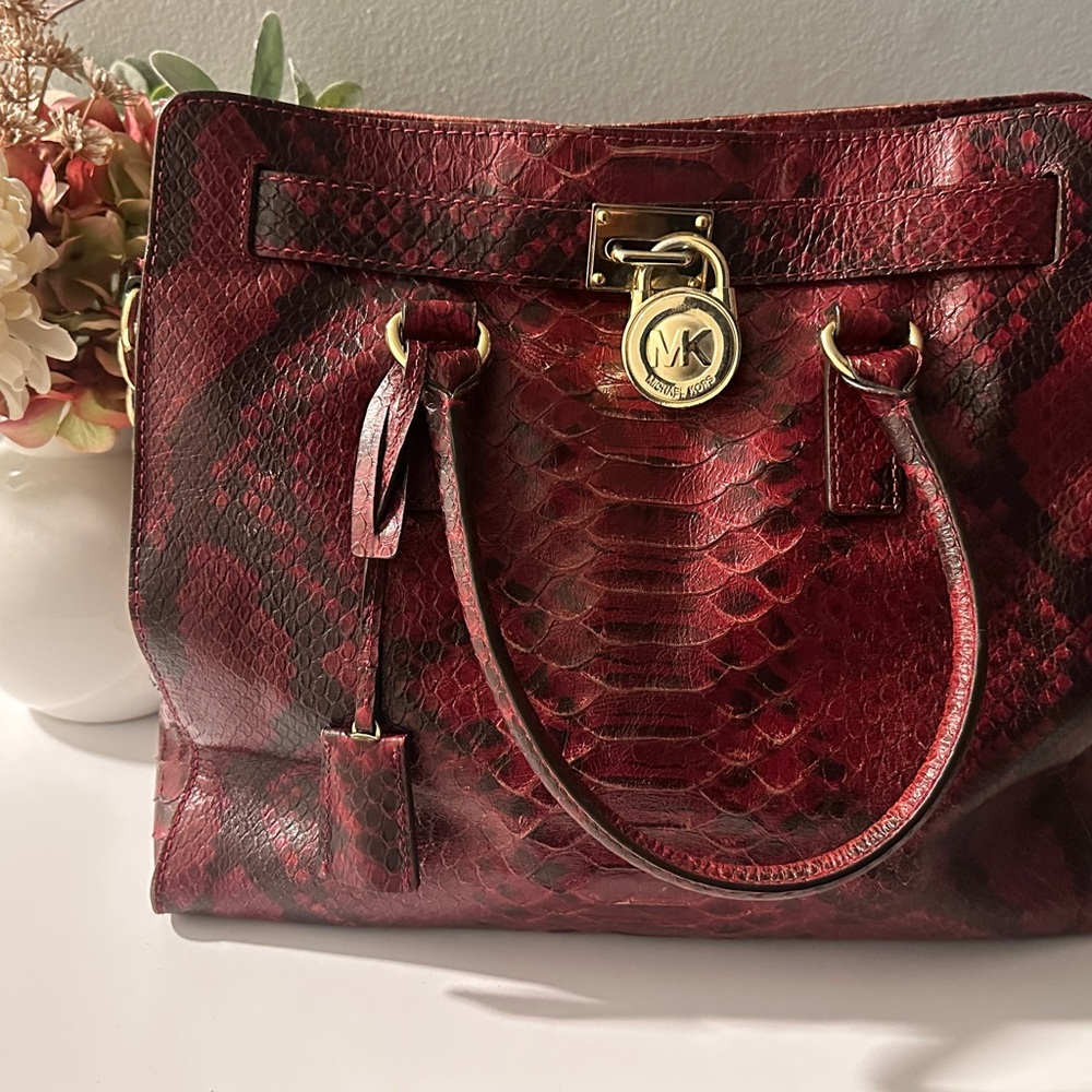 Michael Kors Red Snake Print Tote Bag
